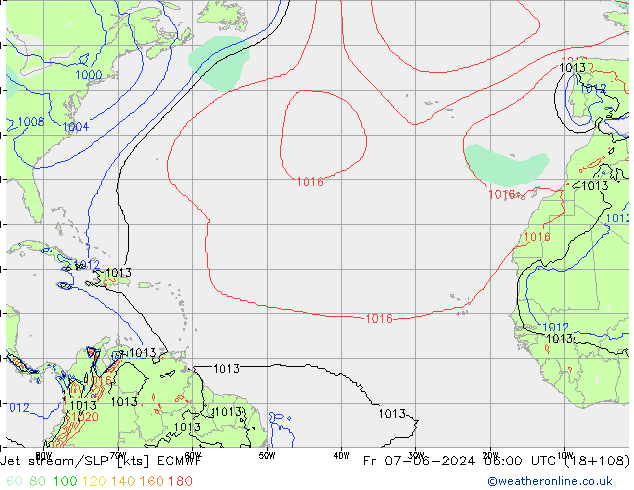 Jet stream/SLP ECMWF Fr 07.06.2024 06 UTC