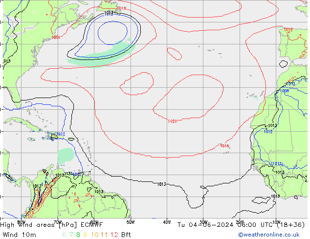 yüksek rüzgarlı alanlar ECMWF Sa 04.06.2024 06 UTC