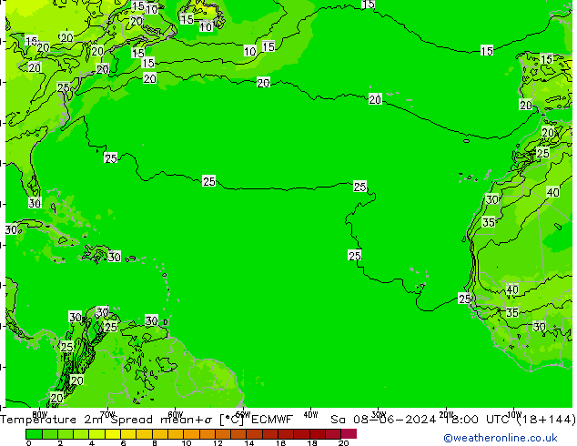 Sıcaklık Haritası 2m Spread ECMWF Cts 08.06.2024 18 UTC