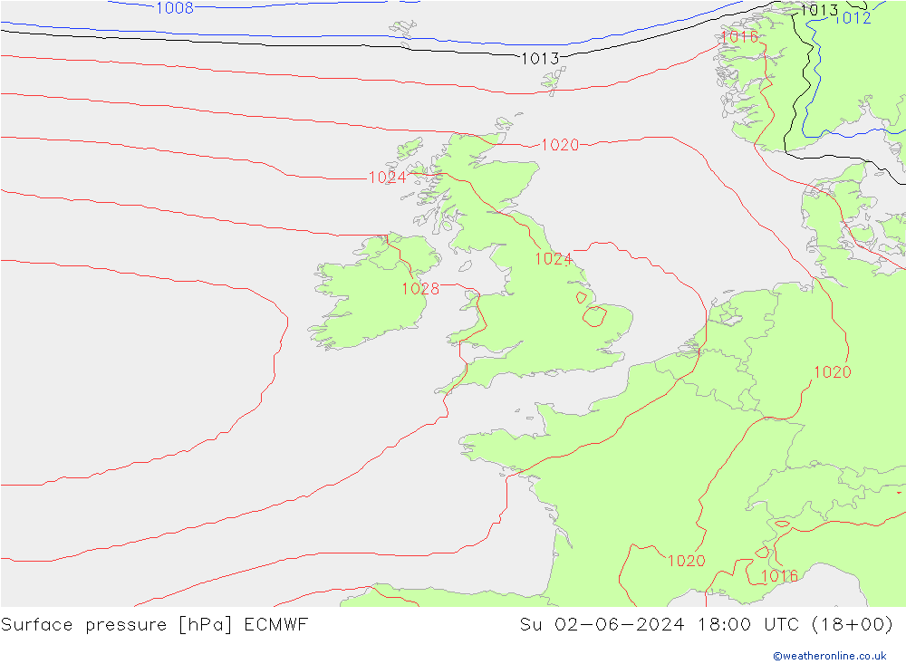 pressão do solo ECMWF Dom 02.06.2024 18 UTC