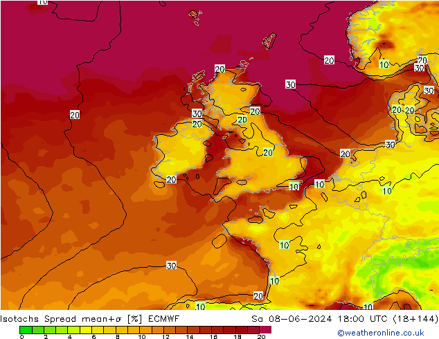 Eşrüzgar Hızları Spread ECMWF Cts 08.06.2024 18 UTC