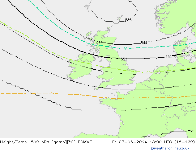 Height/Temp. 500 hPa ECMWF Fr 07.06.2024 18 UTC