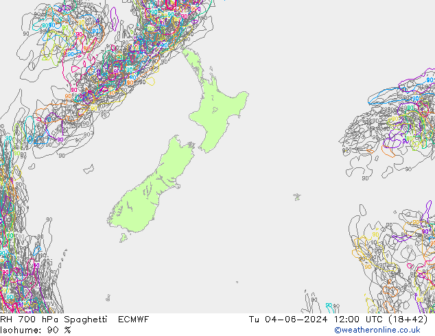 RH 700 hPa Spaghetti ECMWF Út 04.06.2024 12 UTC