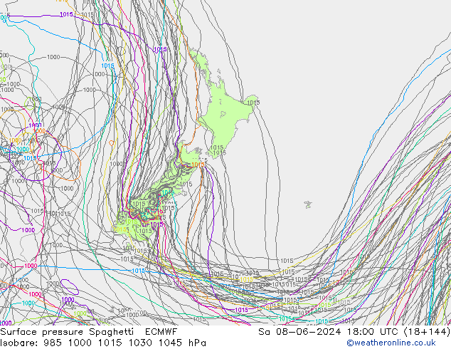 Atmosférický tlak Spaghetti ECMWF So 08.06.2024 18 UTC