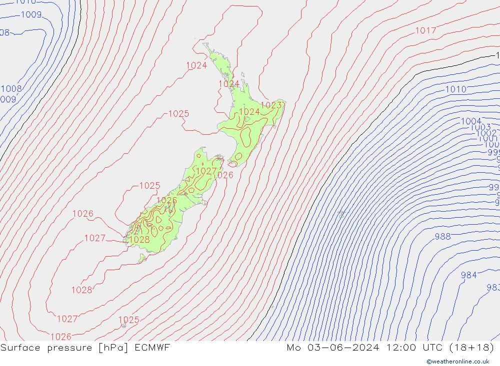 Atmosférický tlak ECMWF Po 03.06.2024 12 UTC