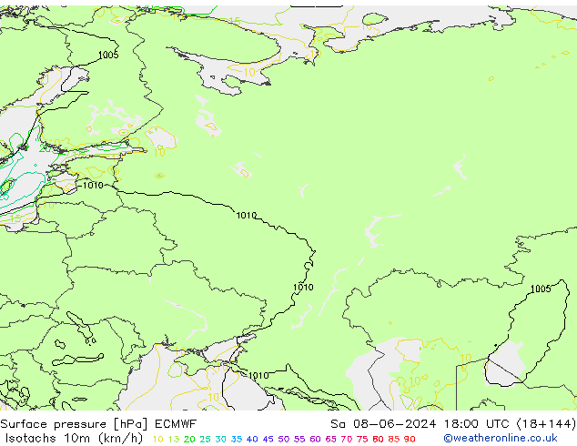 Isotachs (kph) ECMWF Sa 08.06.2024 18 UTC