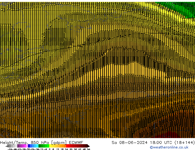 Height/Temp. 850 гПа ECMWF сб 08.06.2024 18 UTC