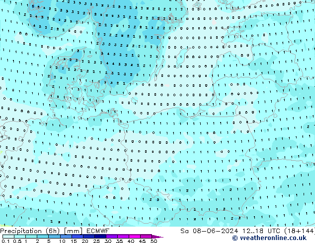 Precipitation (6h) ECMWF So 08.06.2024 18 UTC