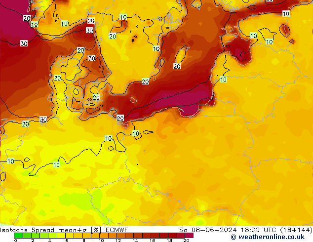 Isotachs Spread ECMWF sab 08.06.2024 18 UTC