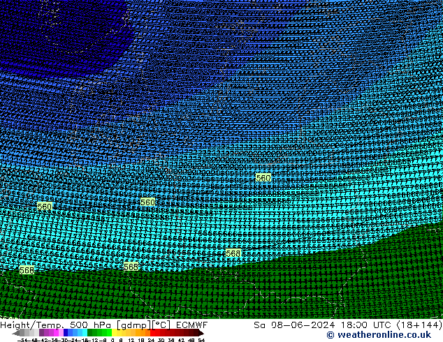 Height/Temp. 500 hPa ECMWF Sa 08.06.2024 18 UTC