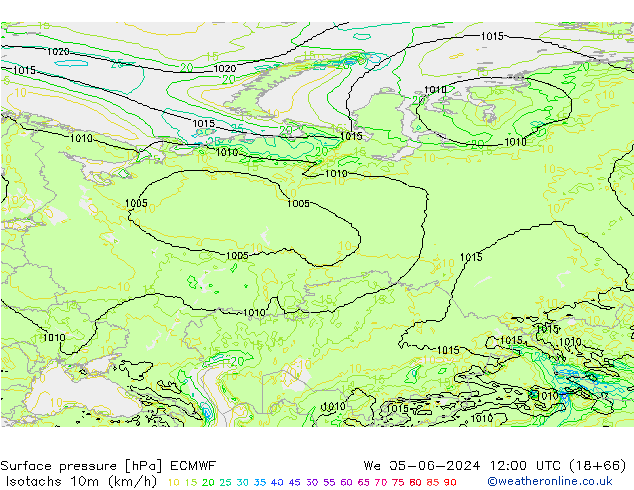 Isotachs (kph) ECMWF We 05.06.2024 12 UTC