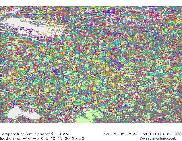 température 2m Spaghetti ECMWF sam 08.06.2024 18 UTC