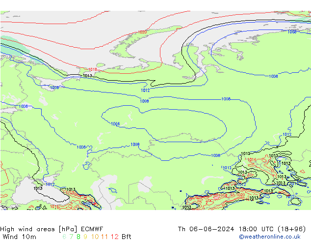 High wind areas ECMWF Th 06.06.2024 18 UTC