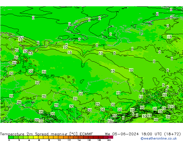 Temperature 2m Spread ECMWF We 05.06.2024 18 UTC