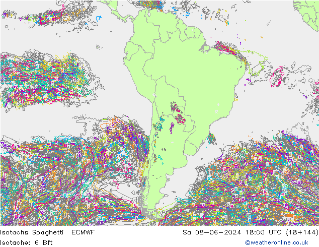 Isotaca Spaghetti ECMWF sáb 08.06.2024 18 UTC