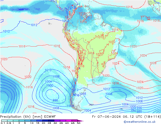 Precipitazione (6h) ECMWF ven 07.06.2024 12 UTC