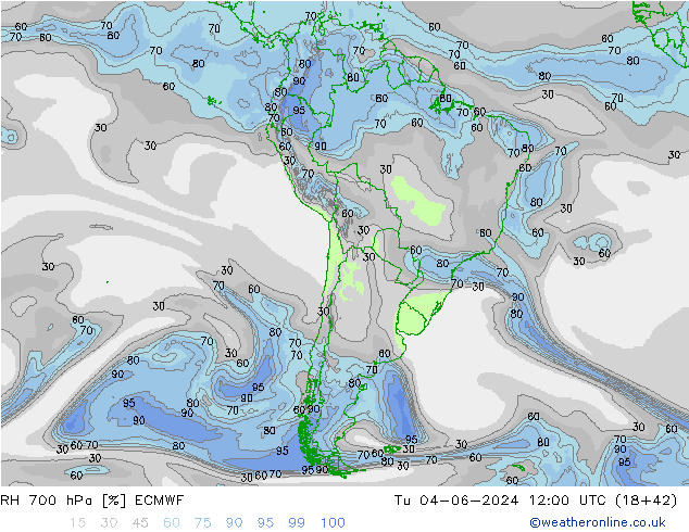 RH 700 hPa ECMWF Tu 04.06.2024 12 UTC