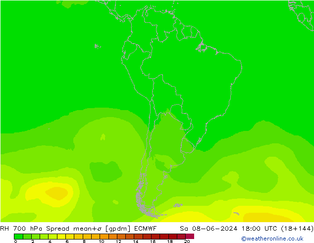 RH 700 hPa Spread ECMWF So 08.06.2024 18 UTC