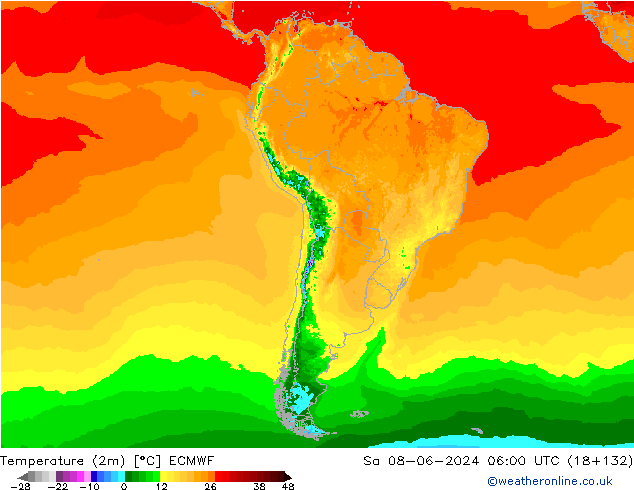 Temperatura (2m) ECMWF sab 08.06.2024 06 UTC