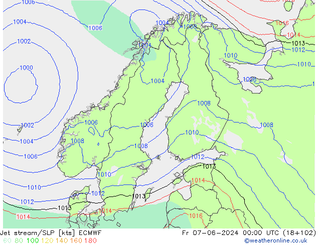 Straalstroom/SLP ECMWF vr 07.06.2024 00 UTC