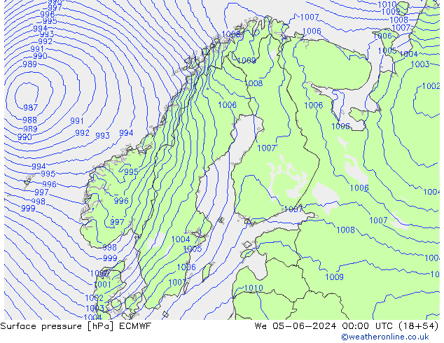 Luchtdruk (Grond) ECMWF wo 05.06.2024 00 UTC
