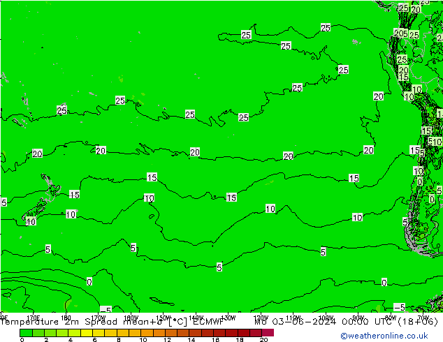 Temperature 2m Spread ECMWF Po 03.06.2024 00 UTC
