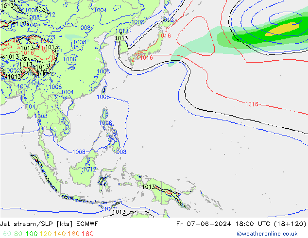 джет/приземное давление ECMWF пт 07.06.2024 18 UTC