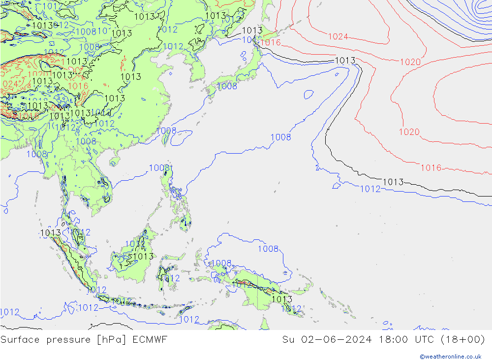 Yer basıncı ECMWF Paz 02.06.2024 18 UTC