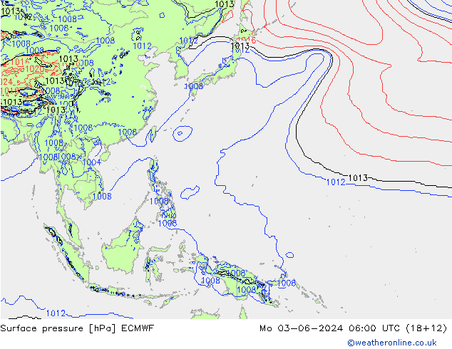 Atmosférický tlak ECMWF Po 03.06.2024 06 UTC