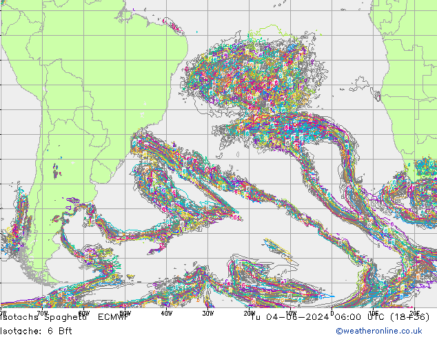 Isotachen Spaghetti ECMWF di 04.06.2024 06 UTC