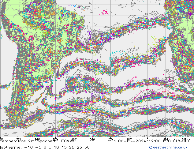 Temperatuurkaart Spaghetti ECMWF do 06.06.2024 12 UTC