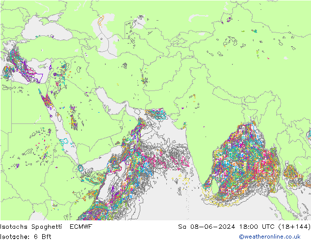 Izotacha Spaghetti ECMWF so. 08.06.2024 18 UTC