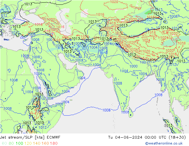 Jet stream/SLP ECMWF Út 04.06.2024 00 UTC