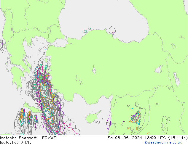 Isotachs Spaghetti ECMWF Sa 08.06.2024 18 UTC