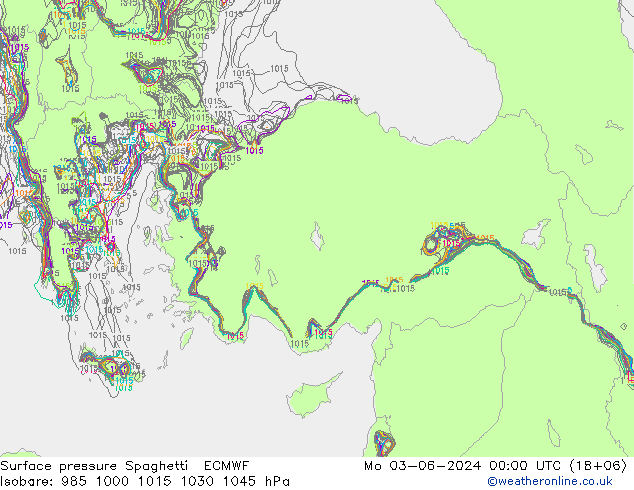 Pressione al suolo Spaghetti ECMWF lun 03.06.2024 00 UTC