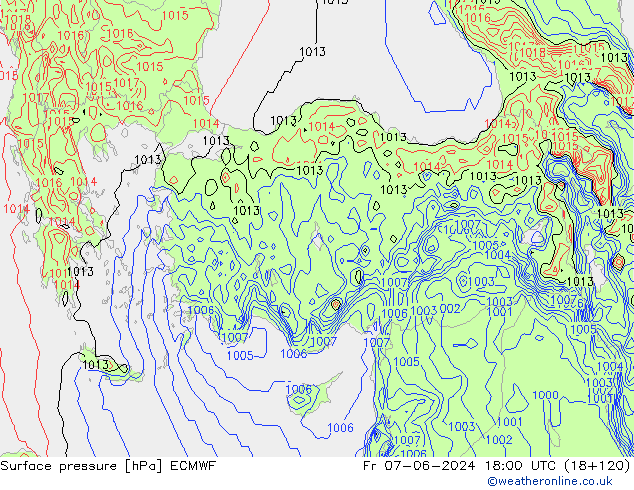 Luchtdruk (Grond) ECMWF vr 07.06.2024 18 UTC