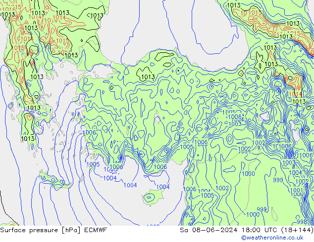 Bodendruck ECMWF Sa 08.06.2024 18 UTC