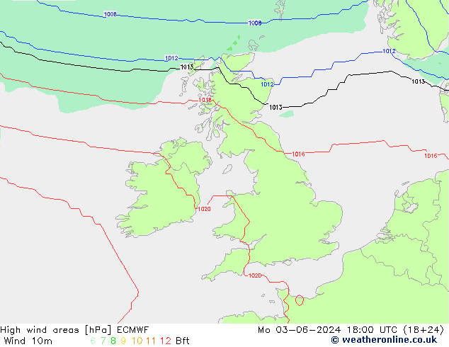 yüksek rüzgarlı alanlar ECMWF Pzt 03.06.2024 18 UTC