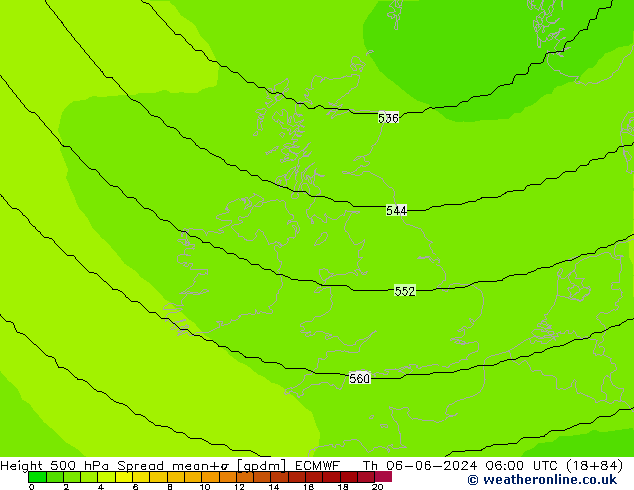 Height 500 hPa Spread ECMWF czw. 06.06.2024 06 UTC