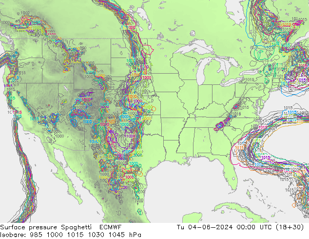 Atmosférický tlak Spaghetti ECMWF Út 04.06.2024 00 UTC