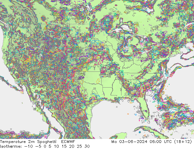 Temperature 2m Spaghetti ECMWF Mo 03.06.2024 06 UTC