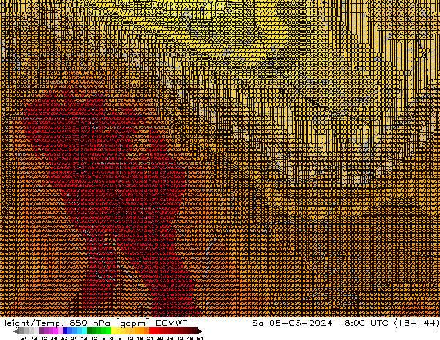 Géop./Temp. 850 hPa ECMWF sam 08.06.2024 18 UTC