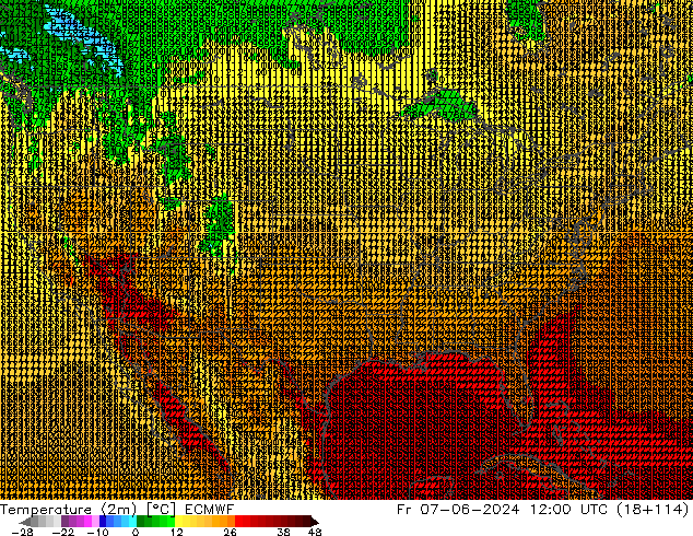 Temperatura (2m) ECMWF vie 07.06.2024 12 UTC