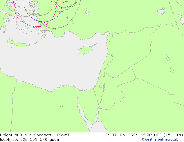 Height 500 hPa Spaghetti ECMWF Fr 07.06.2024 12 UTC