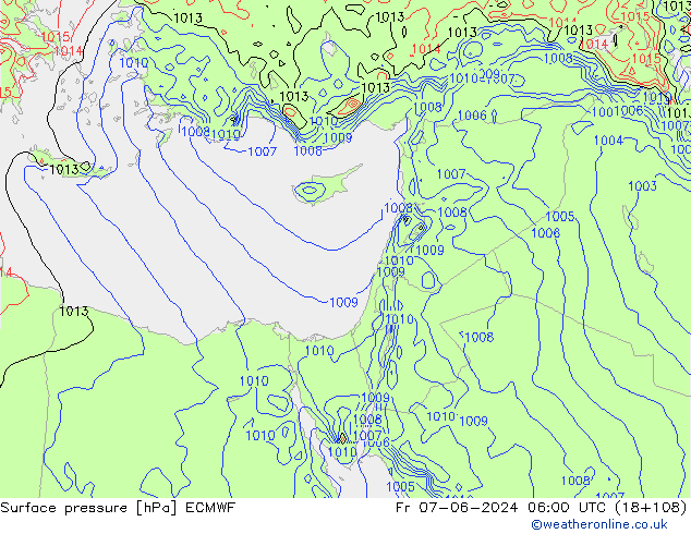 Atmosférický tlak ECMWF Pá 07.06.2024 06 UTC