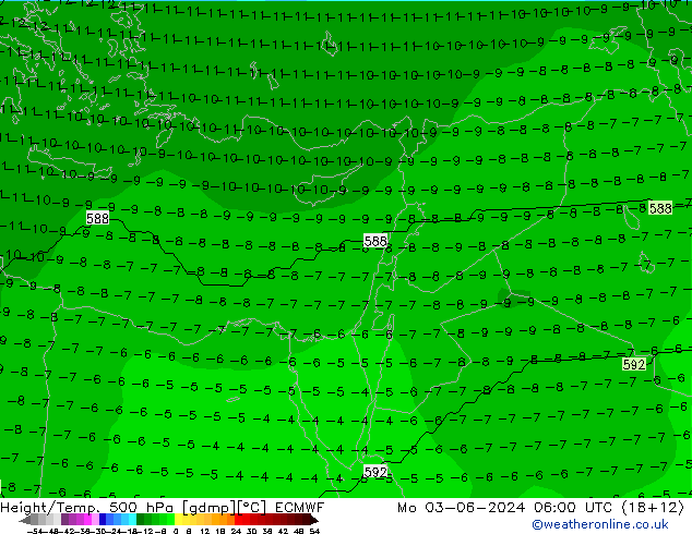 Height/Temp. 500 hPa ECMWF Mo 03.06.2024 06 UTC