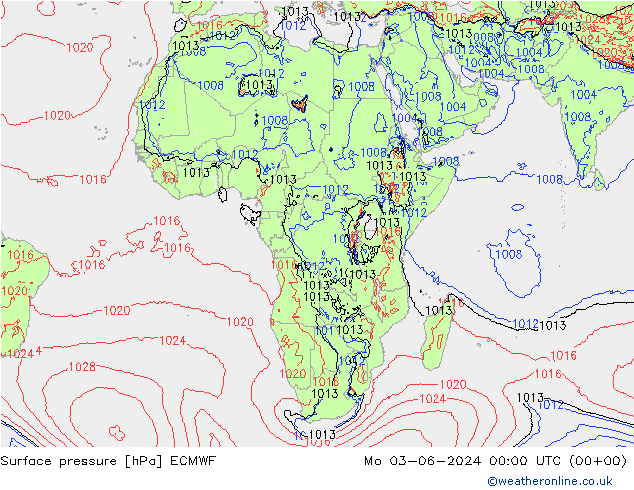 Presión superficial ECMWF lun 03.06.2024 00 UTC