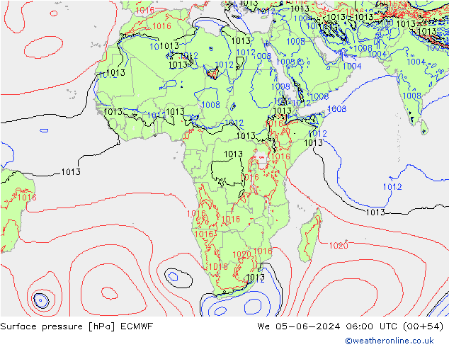 Surface pressure ECMWF We 05.06.2024 06 UTC