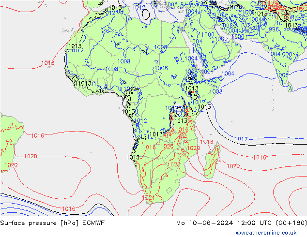 Pressione al suolo ECMWF lun 10.06.2024 12 UTC