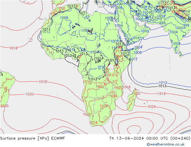 Luchtdruk (Grond) ECMWF do 13.06.2024 00 UTC